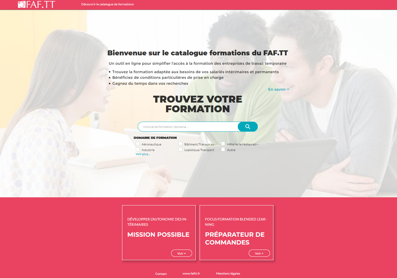 Page d'accueil du catalogue formations FAF.TT